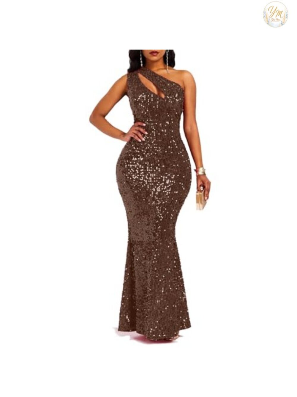 Sequins Sleeveless Oblique Collar Mermaid Maxi Dress Bodycon Party Dress